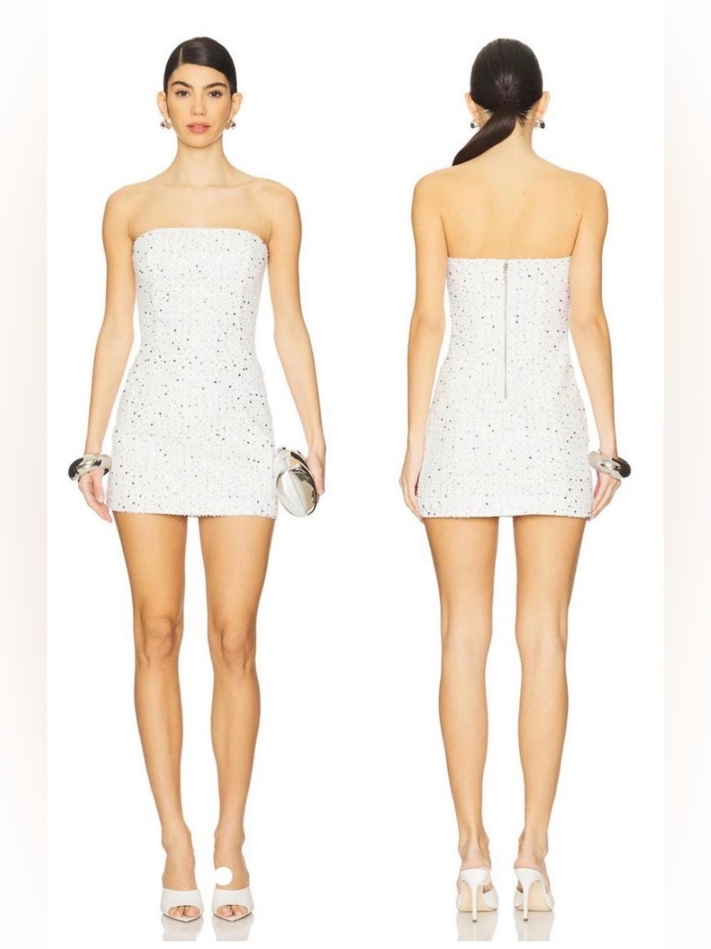 Lovers & Friends Strapless White Sequin Mini Dress